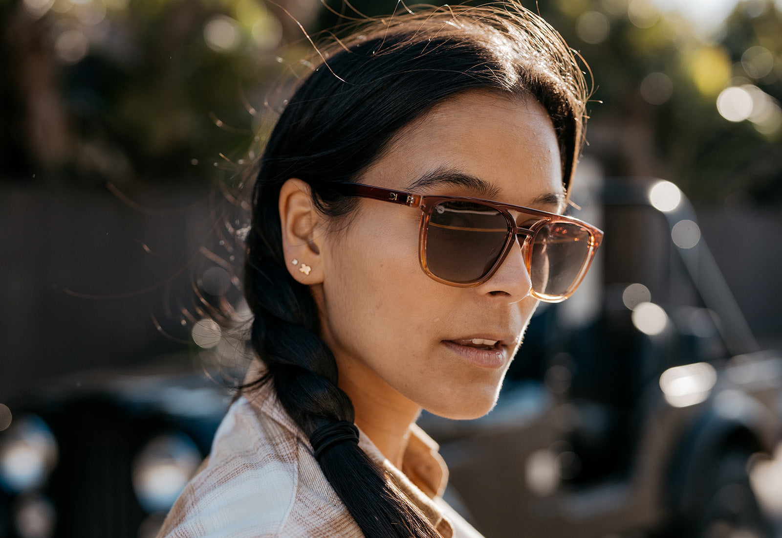 Sunglasses with Red and Yellow frames and Polarized Amber Gradient Lenses, Model